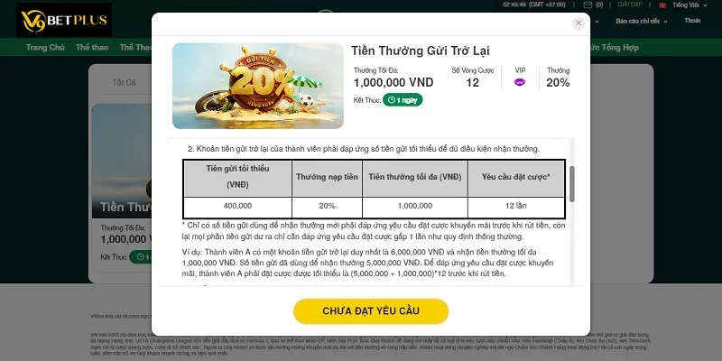 Chi tiết về chương trình tiền thưởng gửi trở lại tại V9bet