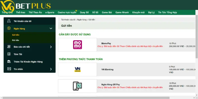 Cổng thanh toán nạp/rút nhanh chóng tại nhà cái 