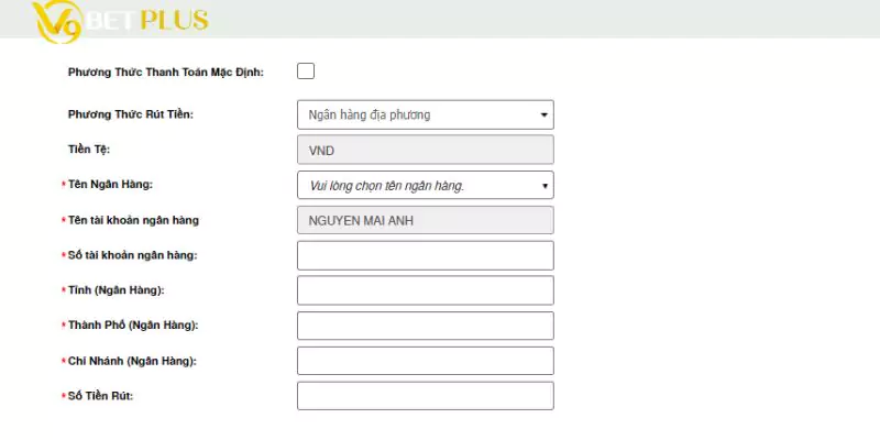Rút tiền V9bet qua 3 bước