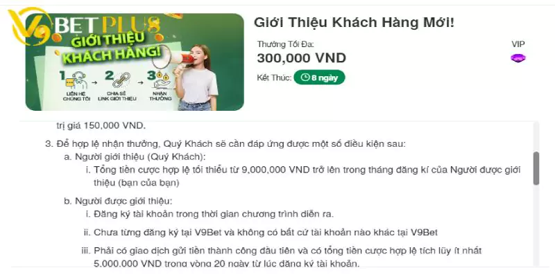 Điều kiện nhận thưởng từ V9bet khi giới thiệu khách hàng mới