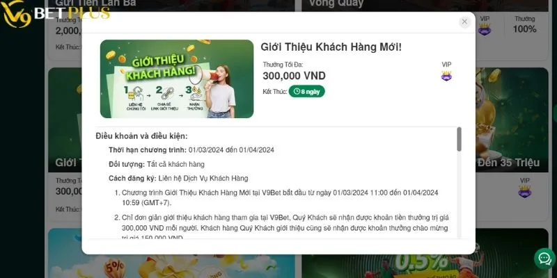 Nhận thưởng khi giới thiệu khách hàng mới thành công tại V9bet