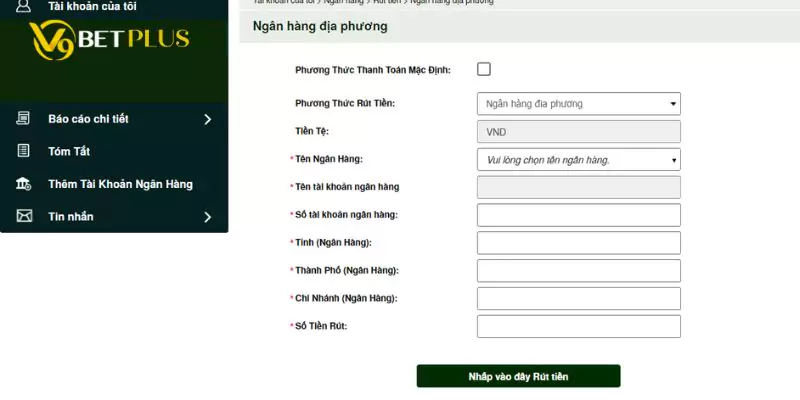 Rút tiền V9BET chỉ với 3 bước đơn giản