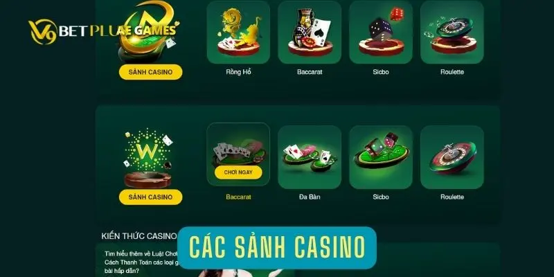 Sảnh casino của đối tác V9bet với đa dạng game