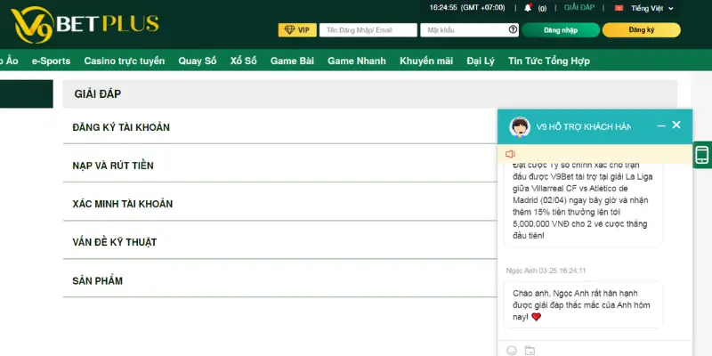 Đội ngũ chăm sóc khách hàng của V9bet sẵn sàng hỗ trợ 24/7